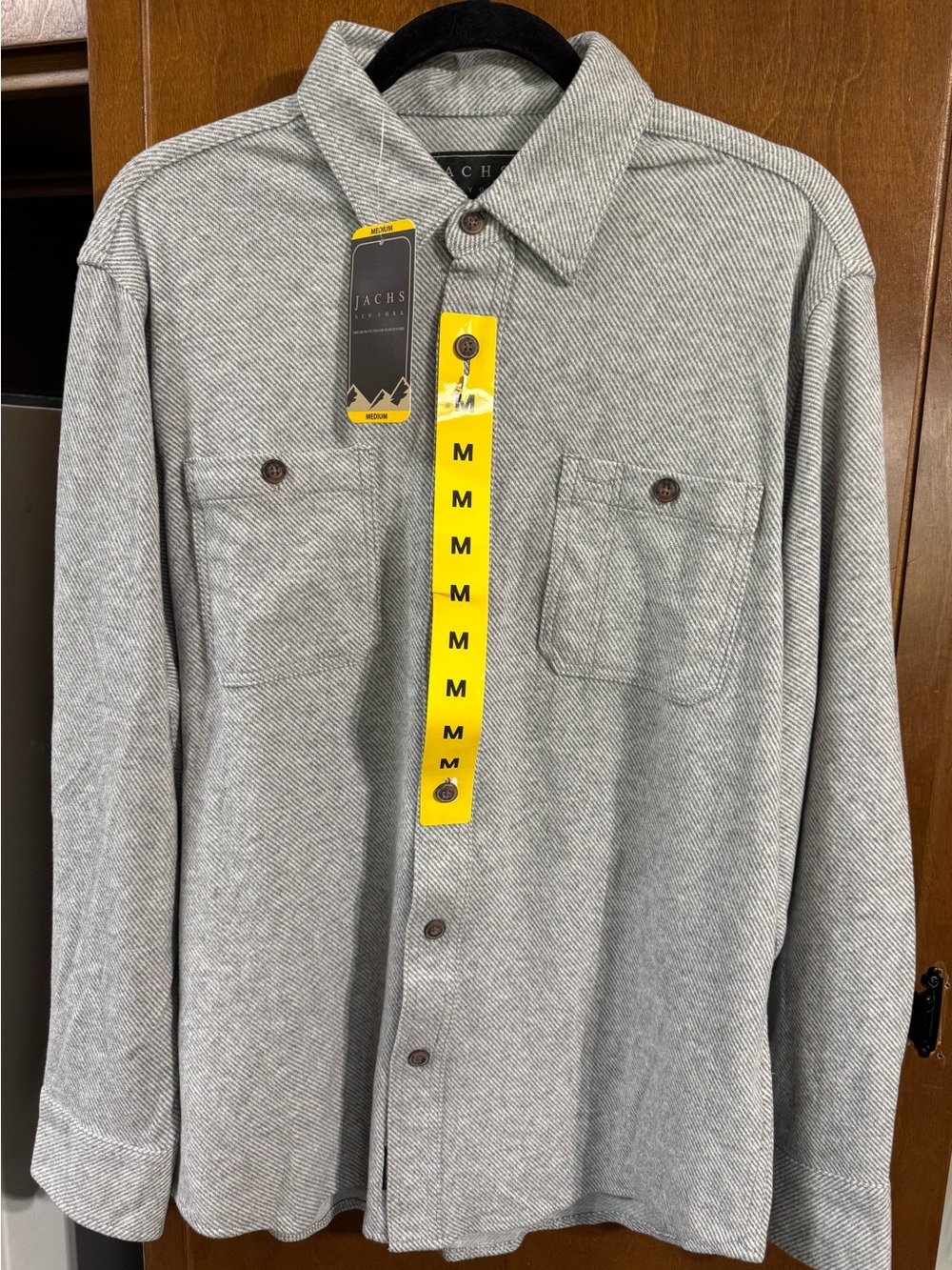 Jachs Men’s Medium Light Gray Herringbone Button-Down Shirt